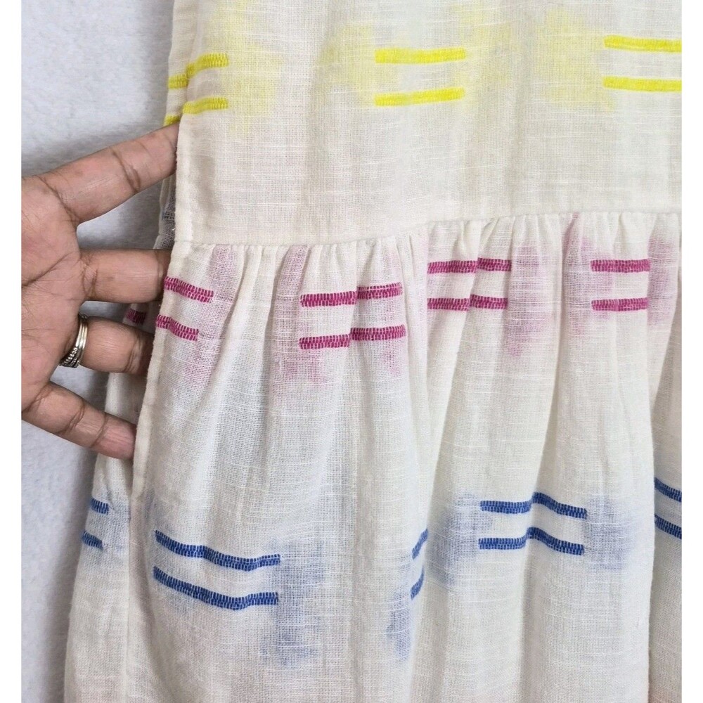 Tuckernuck Oliphant Shirt Dress Large Tiered White Colorful Striped Cotton Boho - Picture 5 of 8
